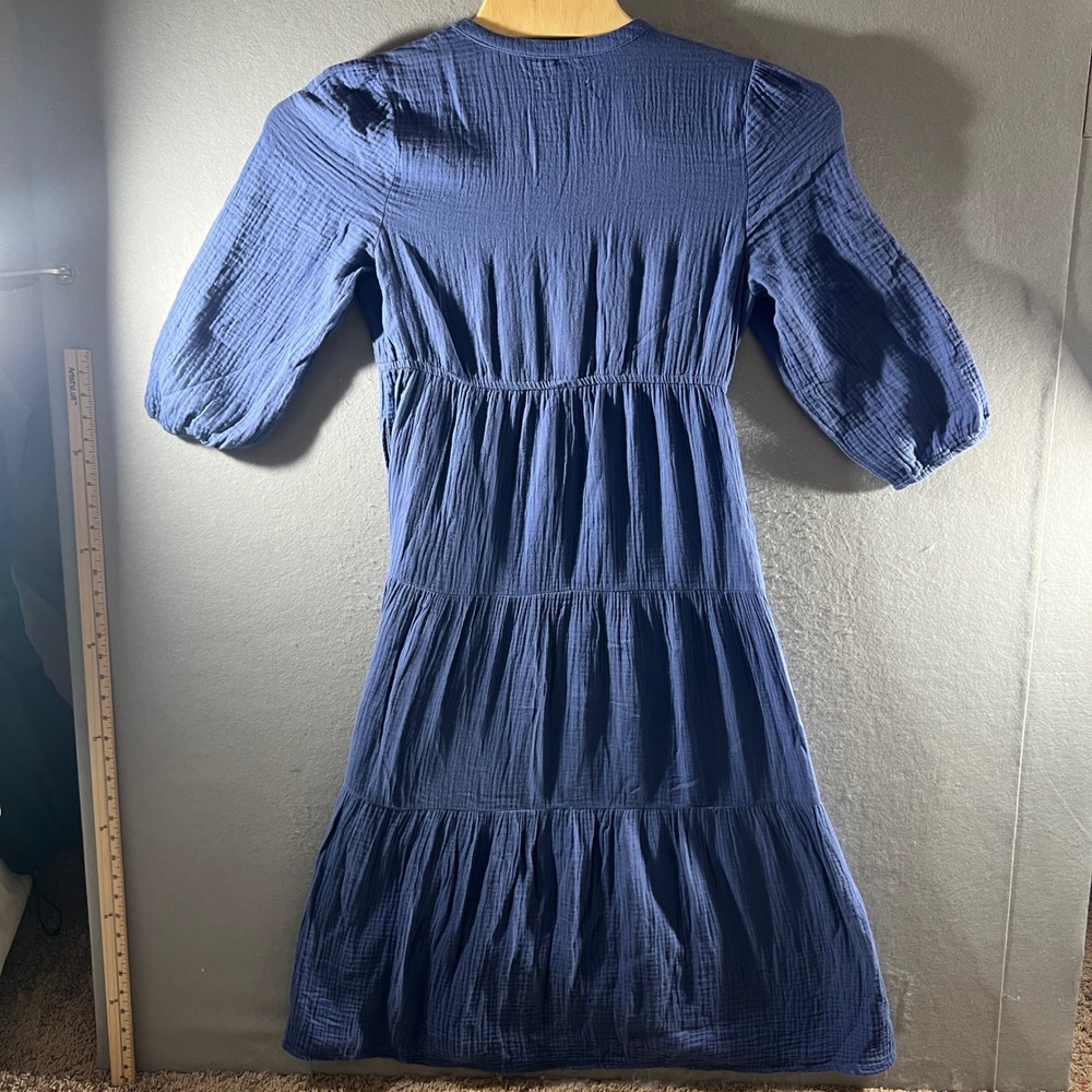 910 |Marine Layer Double Gauze Tiered Button Front Boho Midi Dress Blue Womens M - Picture 2 of 10